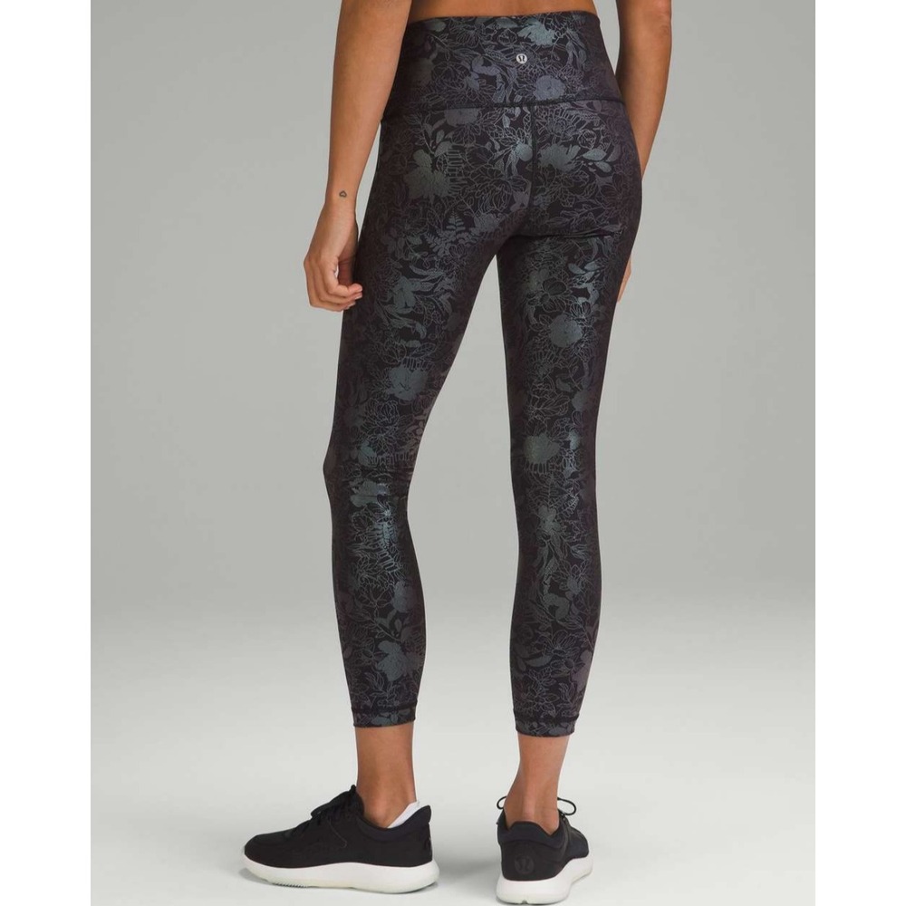 Lululemon Wunder Train High Rise Tight Foil Floral Teal Silver - Size 20